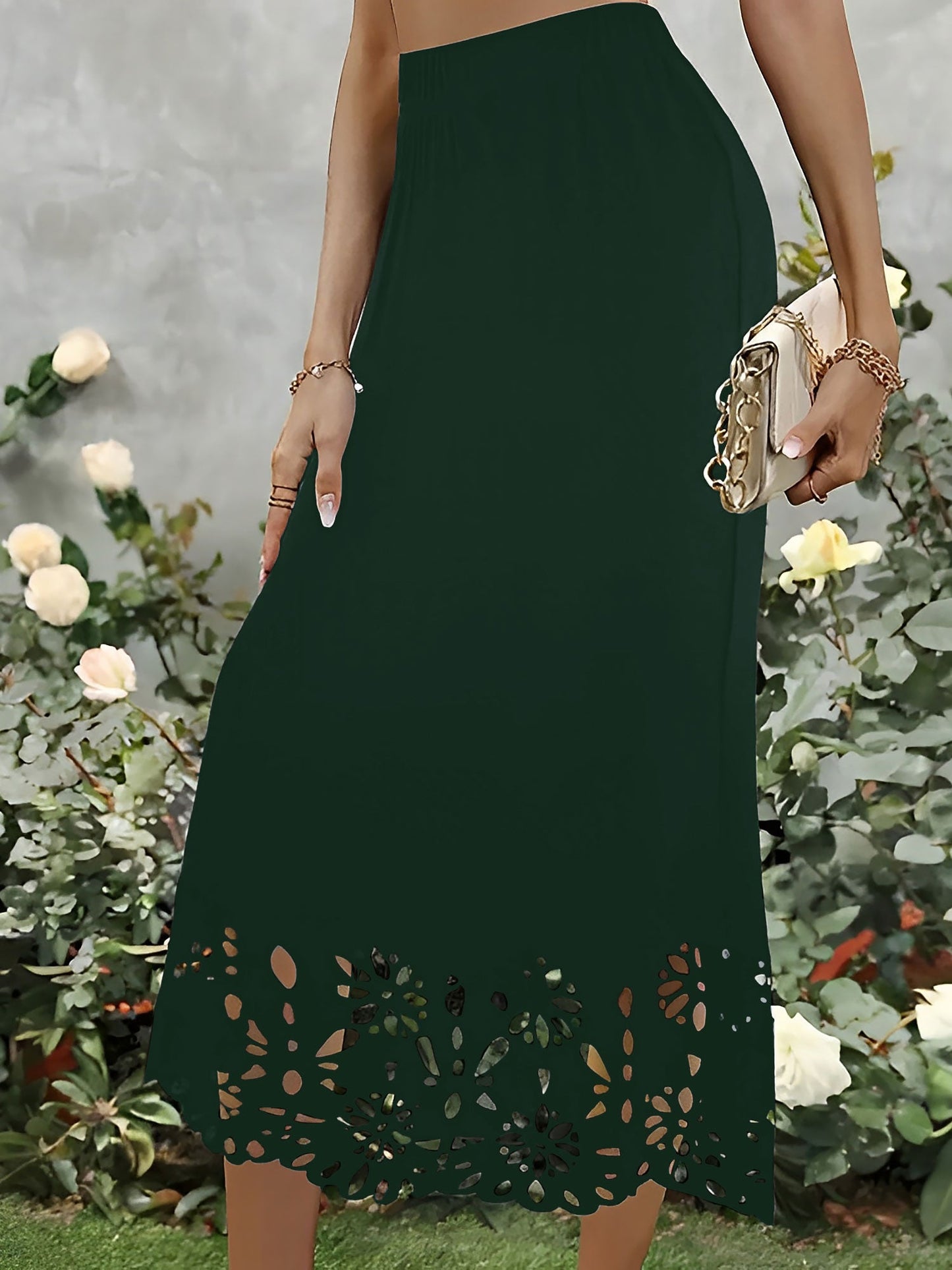 Solid Color Hollowed Out Fishtail Midi Skirt