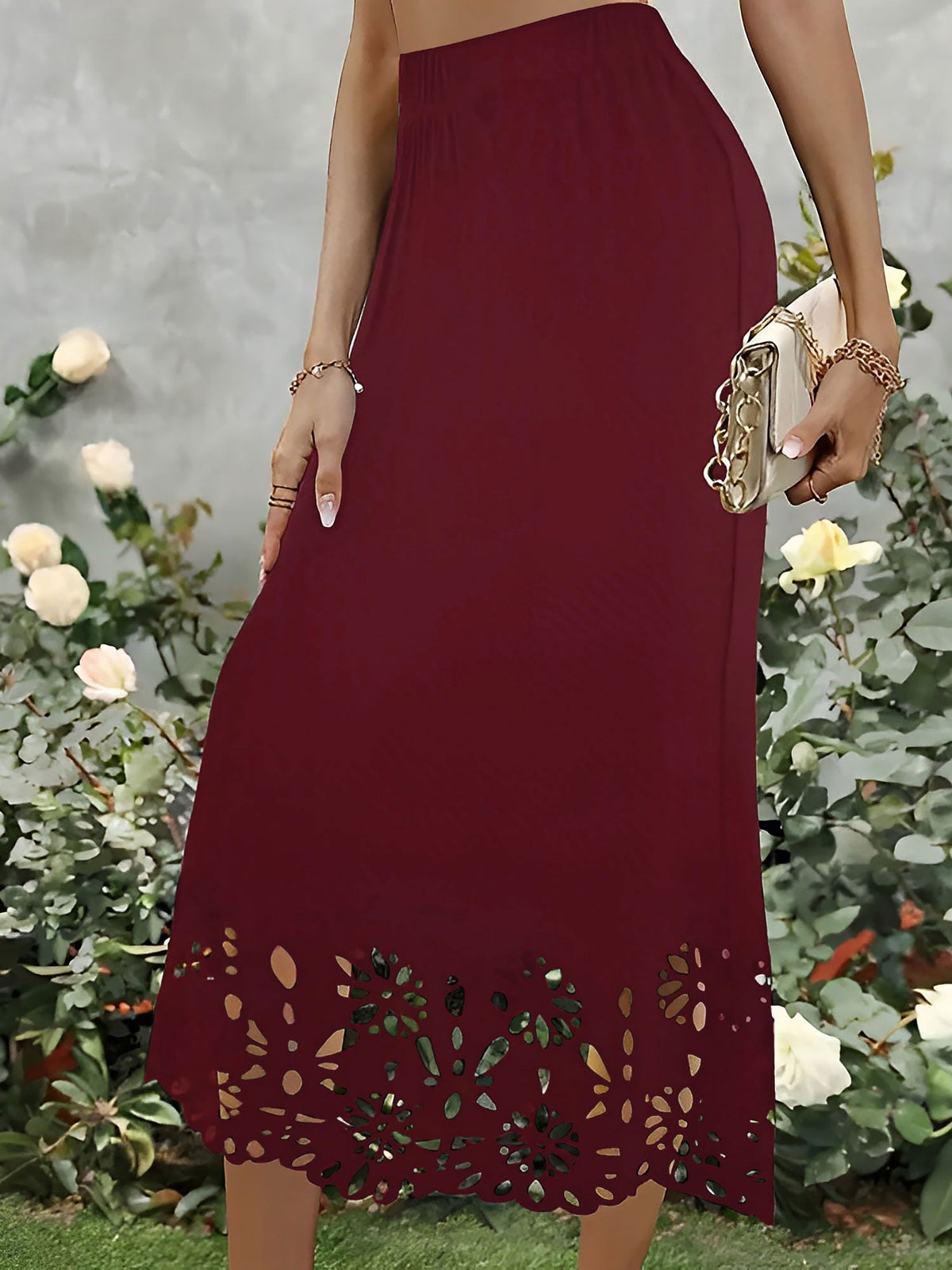 Solid Color Hollowed Out Fishtail Midi Skirt