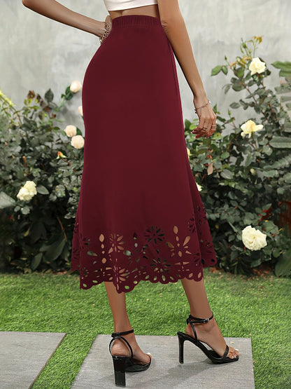 Solid Color Hollowed Out Fishtail Midi Skirt