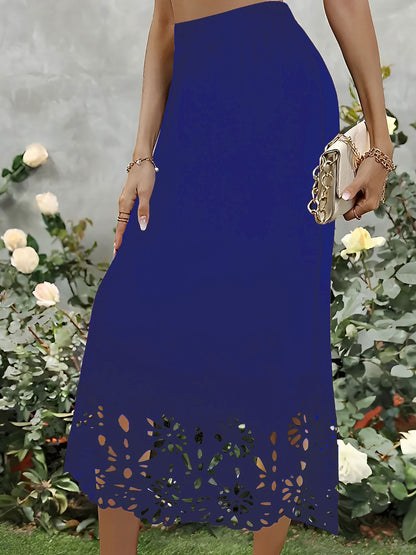 Solid Color Hollowed Out Fishtail Midi Skirt