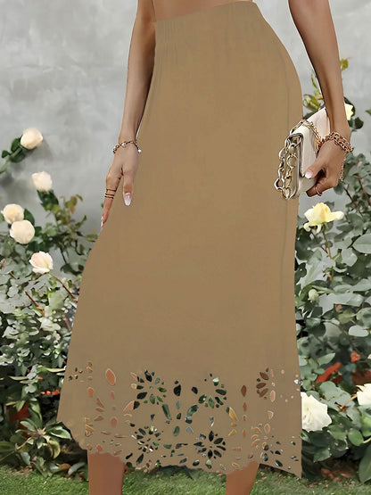 Solid Color Hollowed Out Fishtail Midi Skirt