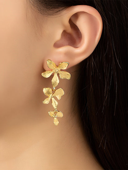 Flower Shape Irregular Metal Golden Alloy Earrings