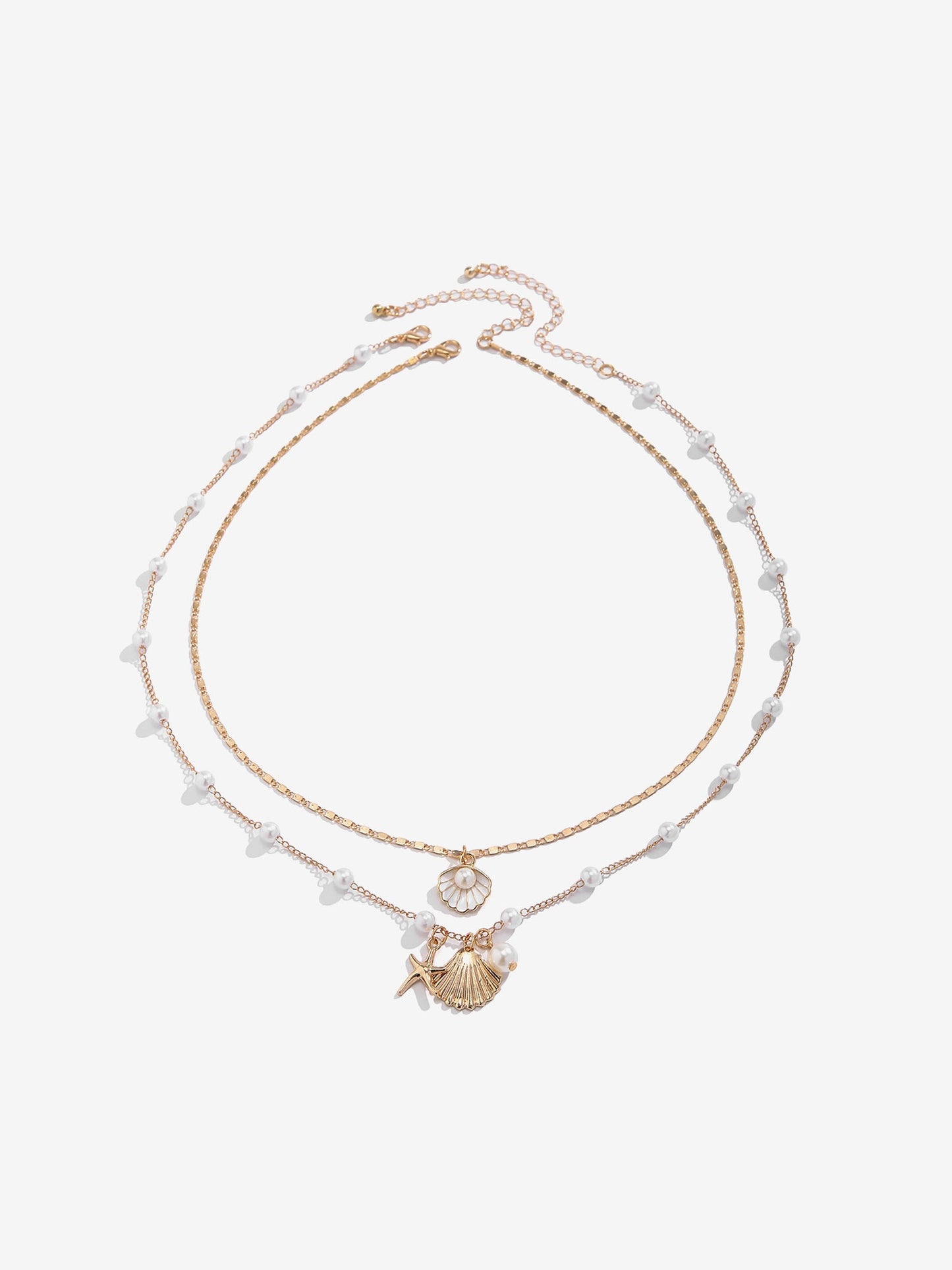 Ocean Style Shell Starfish Faux Pearl Necklace Set