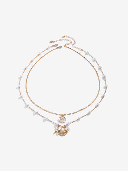 Ocean Style Shell Starfish Faux Pearl Necklace Set