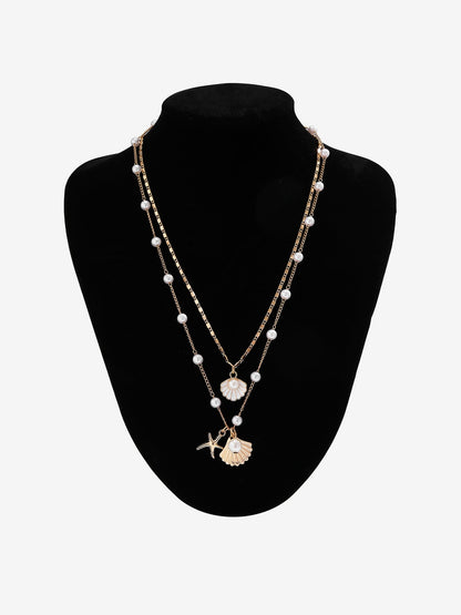 Ocean Style Shell Starfish Faux Pearl Necklace Set