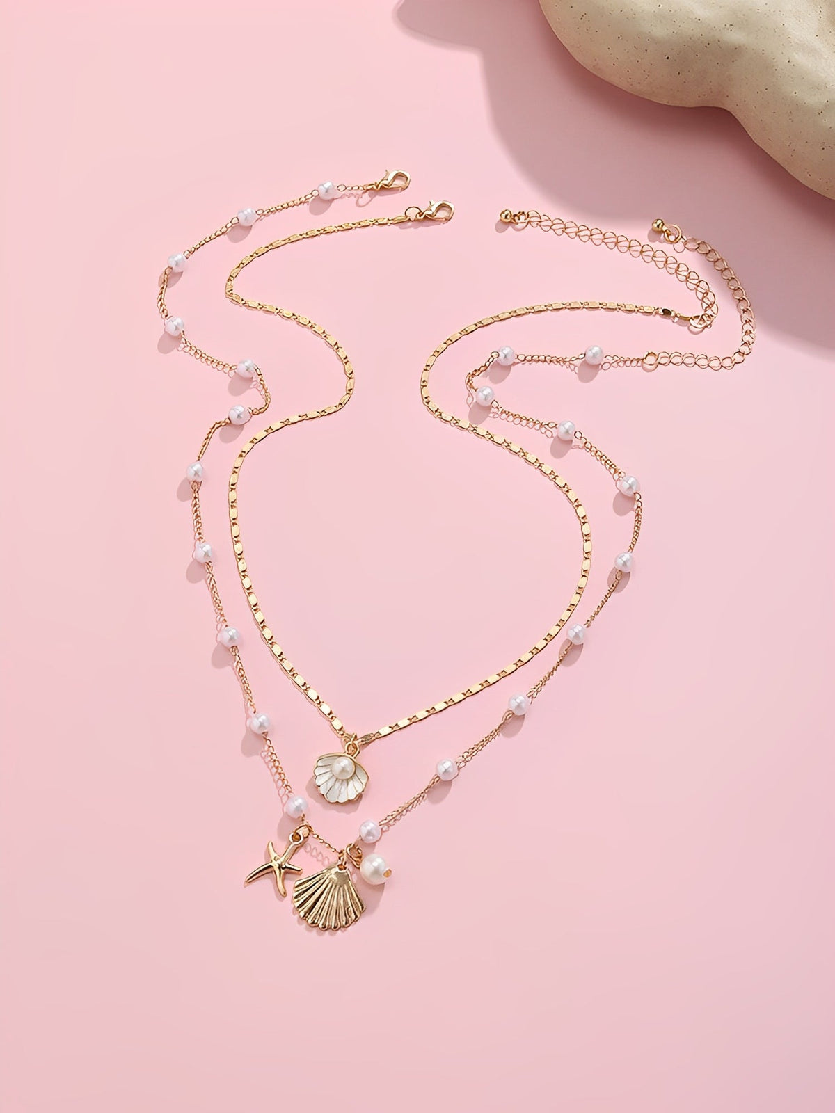 Ocean Style Shell Starfish Faux Pearl Necklace Set