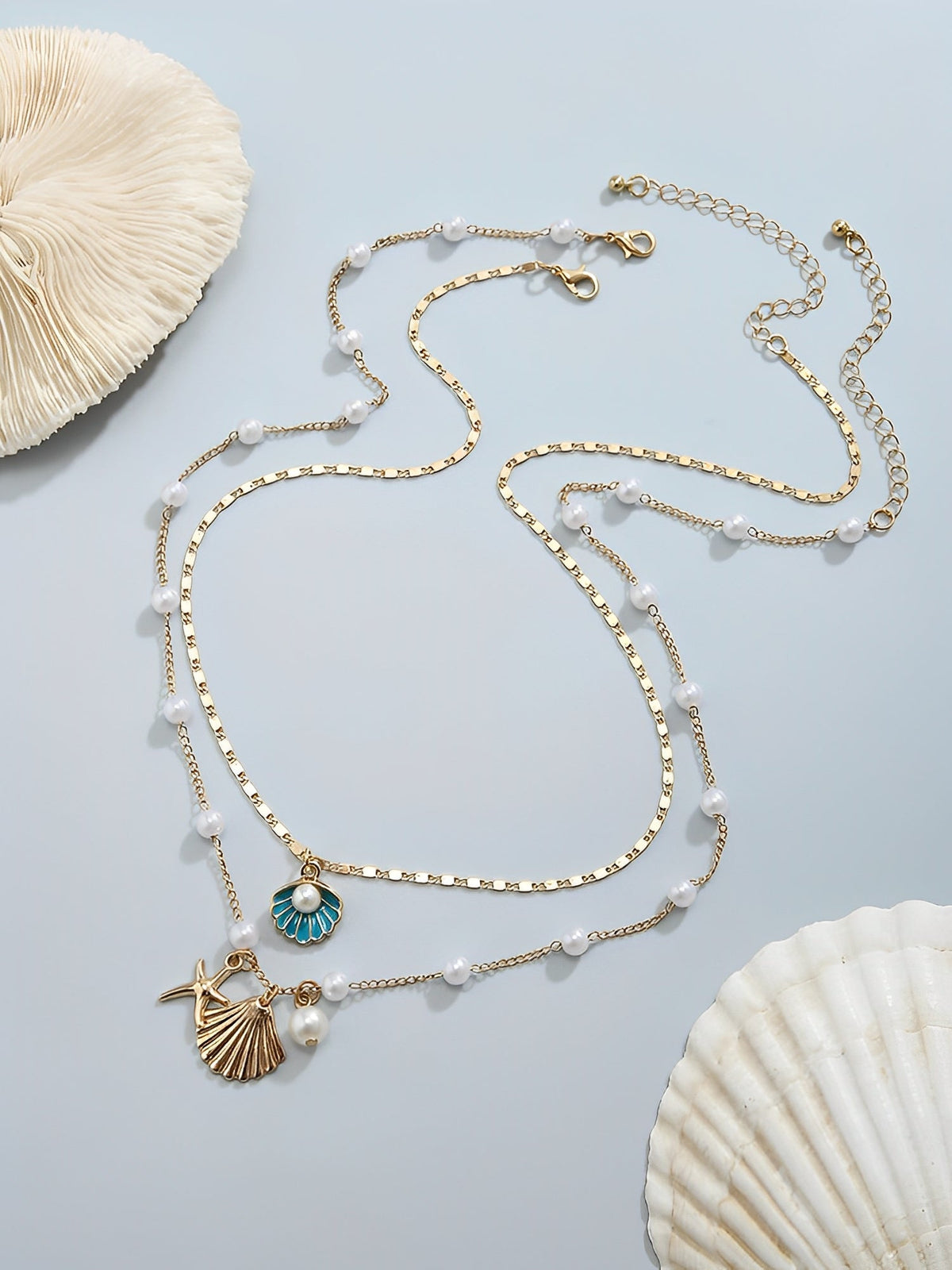 Ocean Style Shell Starfish Faux Pearl Necklace Set