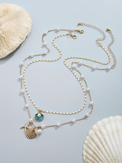 Ocean Style Shell Starfish Faux Pearl Necklace Set