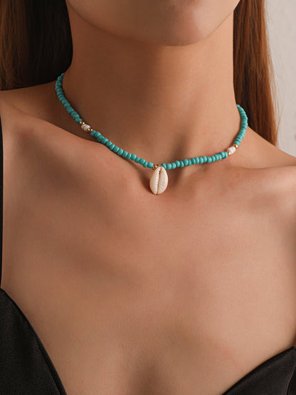Ocean Style Simple Shell Pendant Beaded Necklace