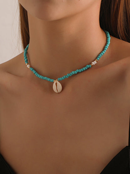 Ocean Style Simple Shell Pendant Beaded Necklace
