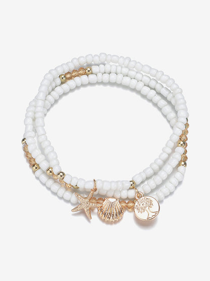 Rust-Resistant Ocean Style Alloy Pendant Beaded Adjustable Anklet Set