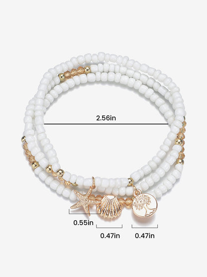 Rust-Resistant Ocean Style Alloy Pendant Beaded Adjustable Anklet Set