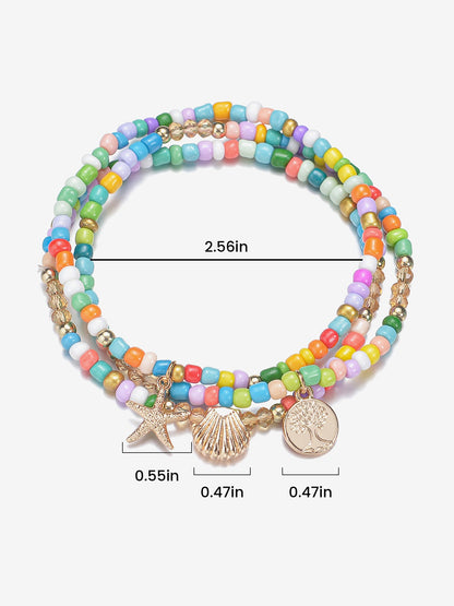 Rust-Resistant Ocean Style Alloy Pendant Beaded Adjustable Anklet Set