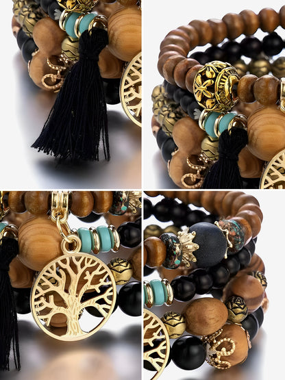 Bohemian Style Multi-Layered Wooden Beaded Bracelet