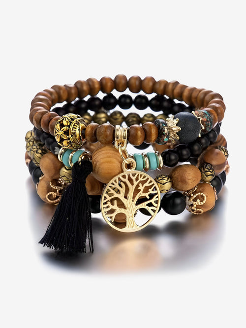 Bohemian Style Multi-Layered Wooden Beaded Bracelet