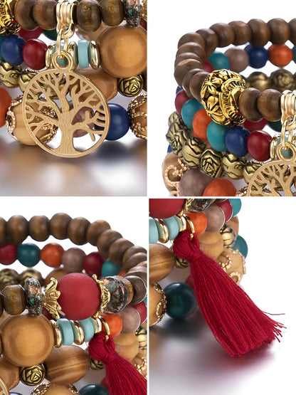 Bohemian Style Multi-Layered Wooden Beaded Bracelet