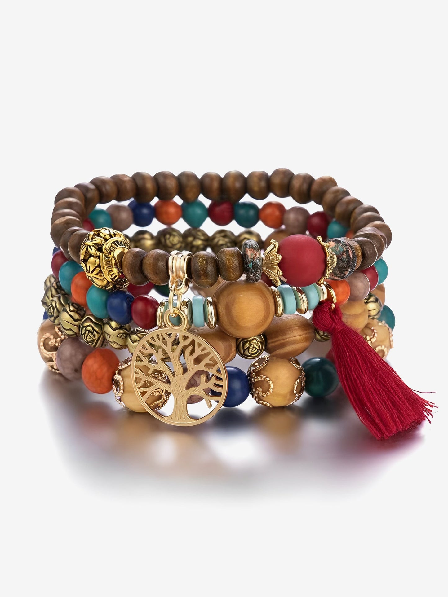 Bohemian Style Multi-Layered Wooden Beaded Bracelet