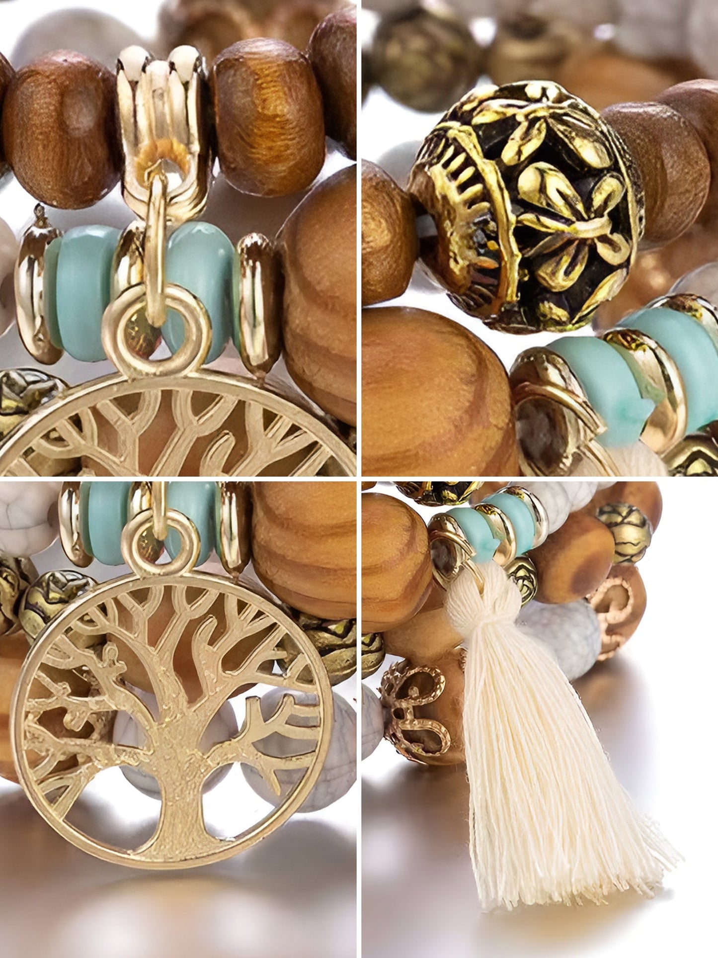 Bohemian Style Multi-Layered Wooden Beaded Bracelet