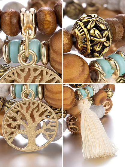 Bohemian Style Multi-Layered Wooden Beaded Bracelet