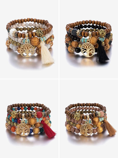 Bohemian Style Multi-Layered Wooden Beaded Bracelet