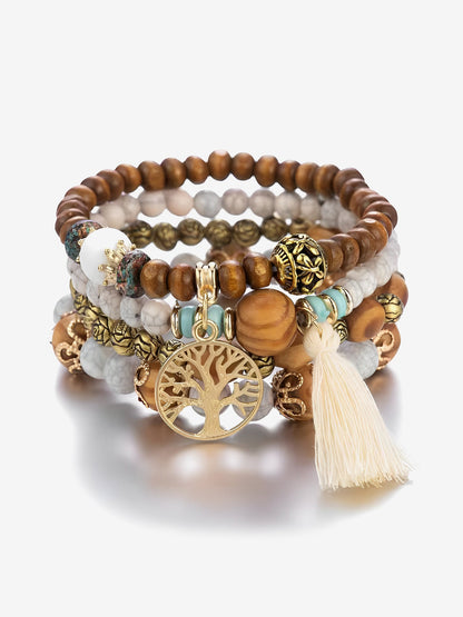 Bohemian Style Multi-Layered Wooden Beaded Bracelet