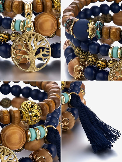 Bohemian Style Multi-Layered Wooden Beaded Bracelet