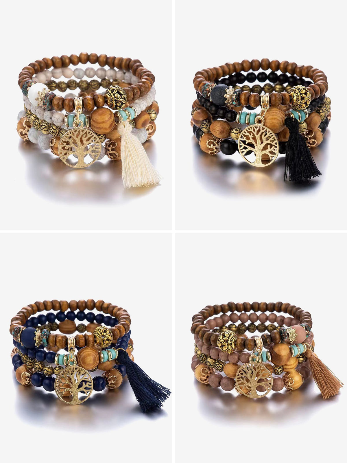 Bohemian Style Multi-Layered Wooden Beaded Bracelet