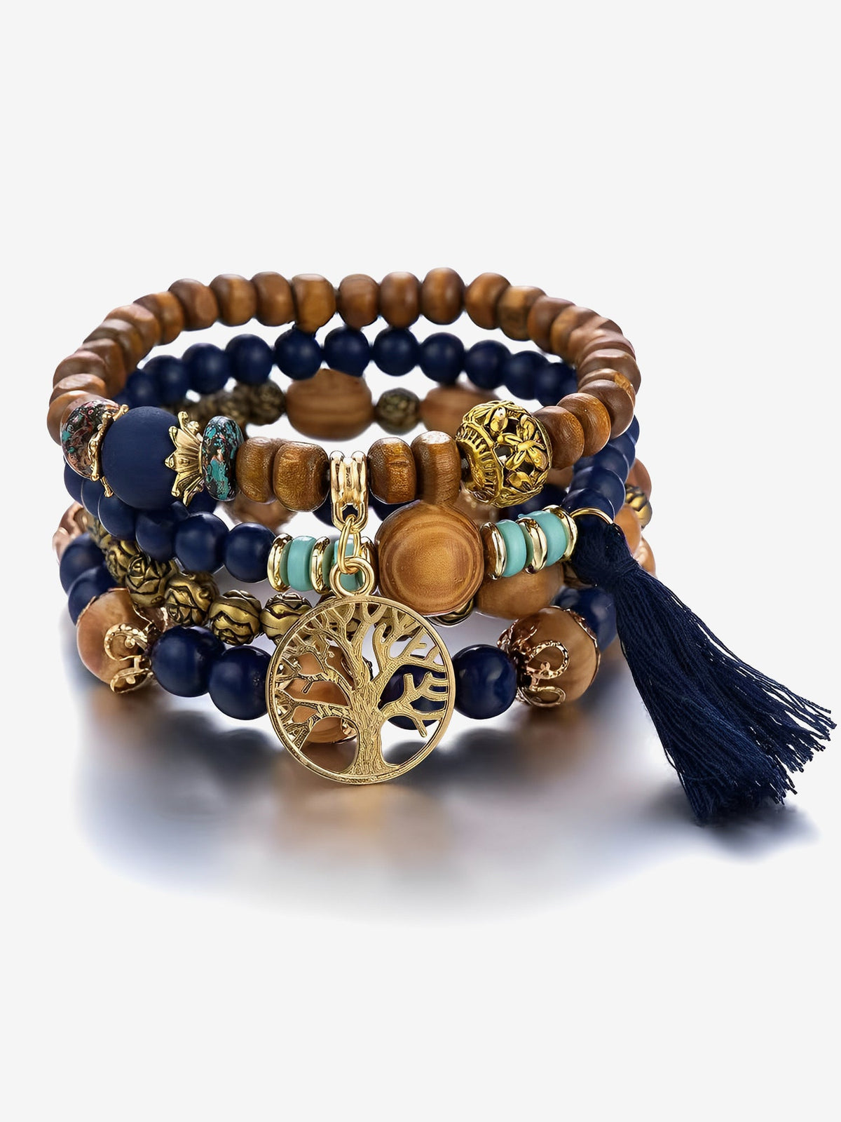 Bohemian Style Multi-Layered Wooden Beaded Bracelet