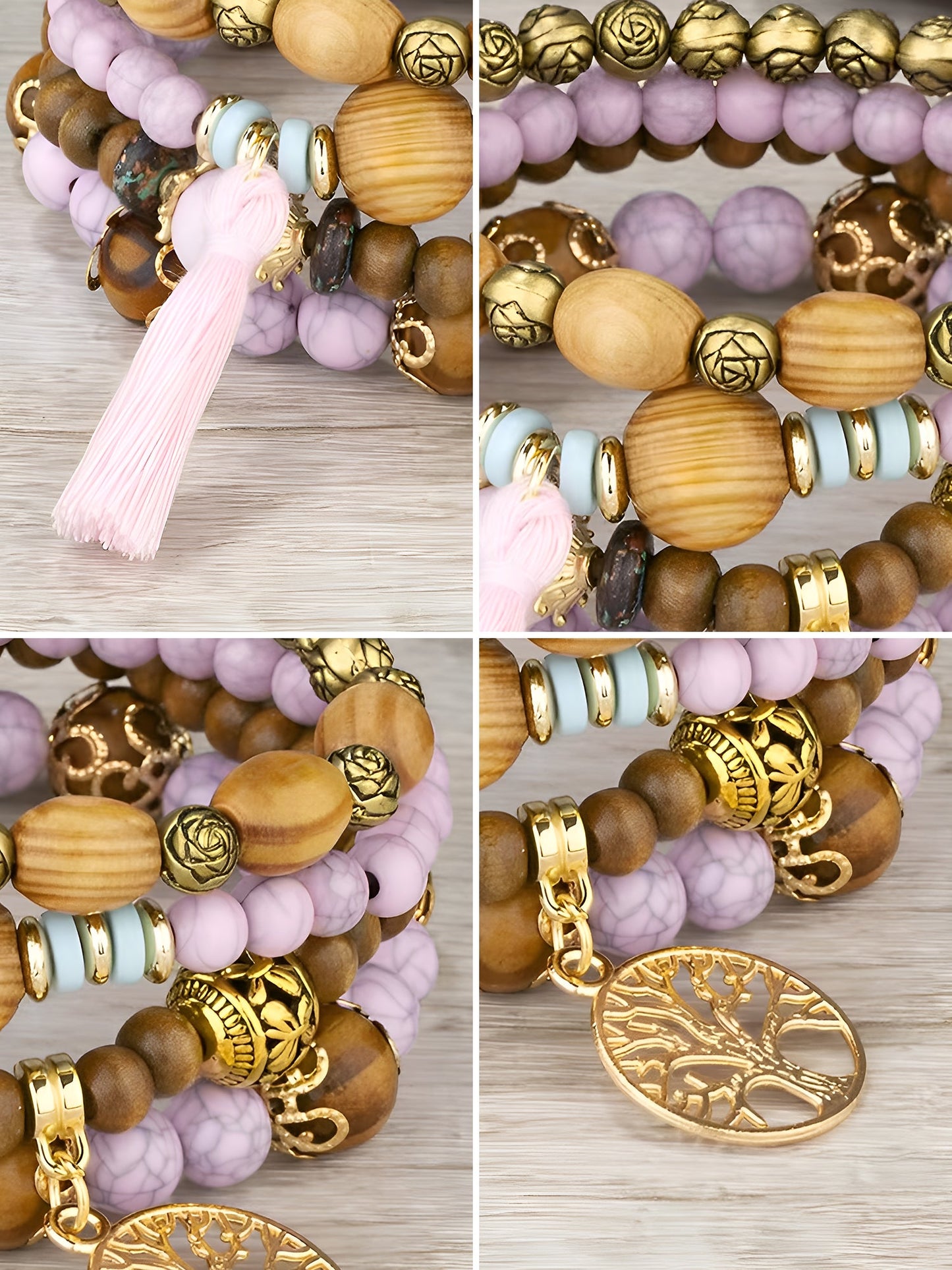 Bohemian Style Multi-Layered Wooden Beaded Bracelet