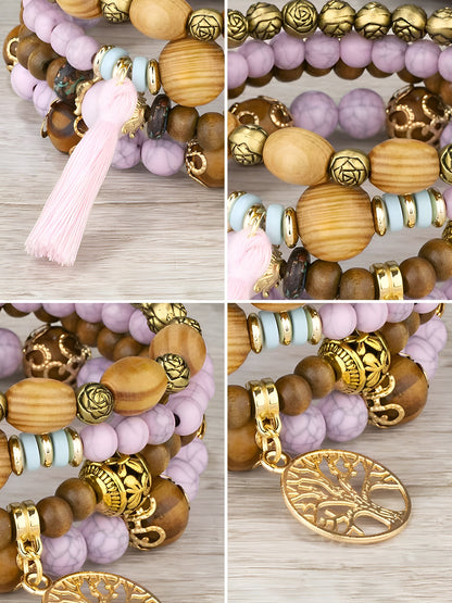 Bohemian Style Multi-Layered Wooden Beaded Bracelet
