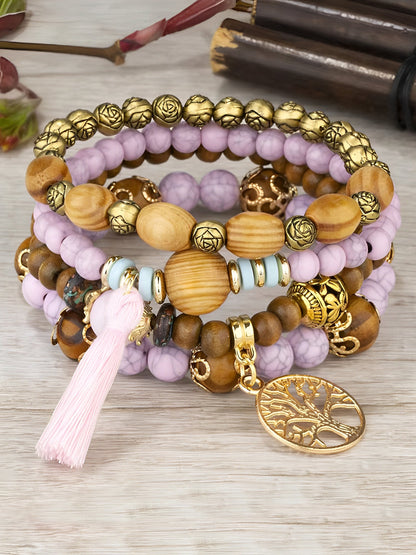Bohemian Style Multi-Layered Wooden Beaded Bracelet
