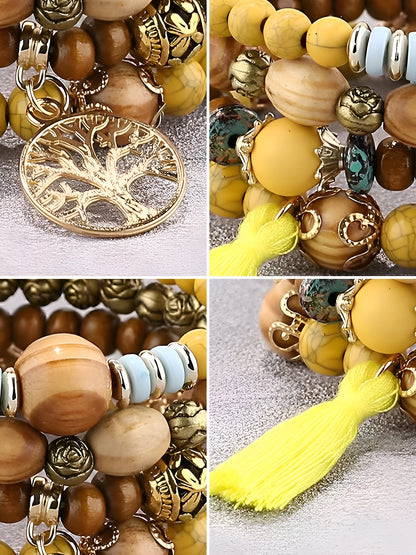 Bohemian Style Multi-Layered Wooden Beaded Bracelet