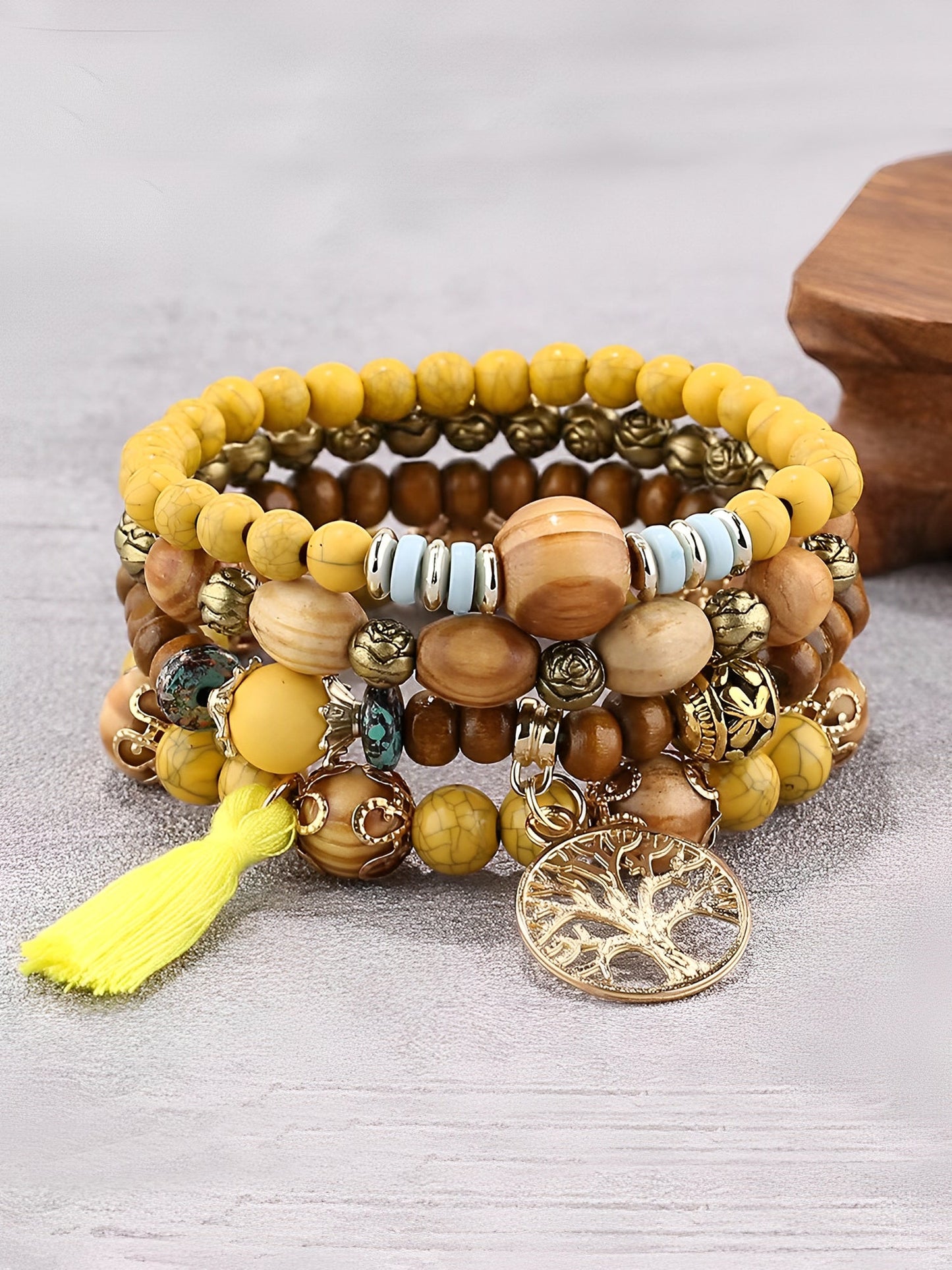 Bohemian Style Multi-Layered Wooden Beaded Bracelet