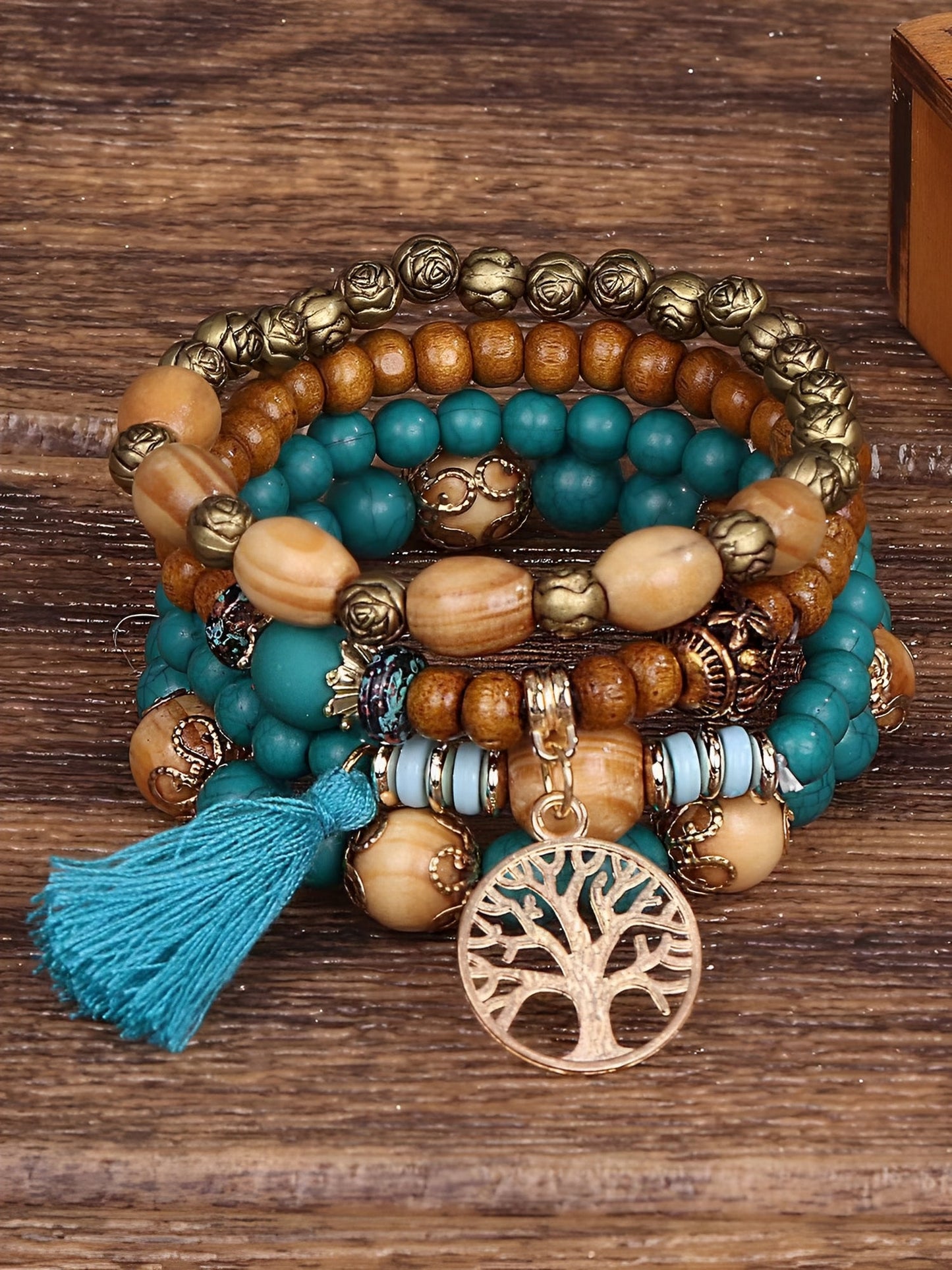 Bohemian Style Multi-Layered Wooden Beaded Bracelet