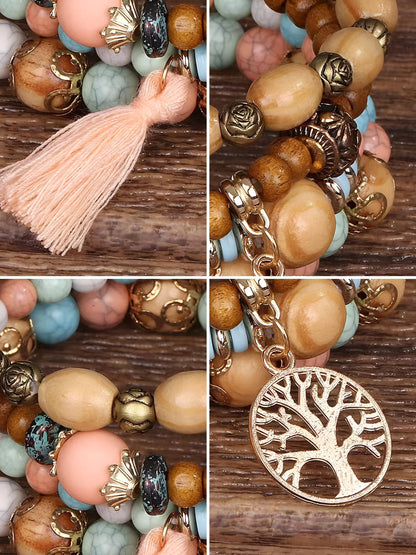 Bohemian Style Multi-Layered Wooden Beaded Bracelet