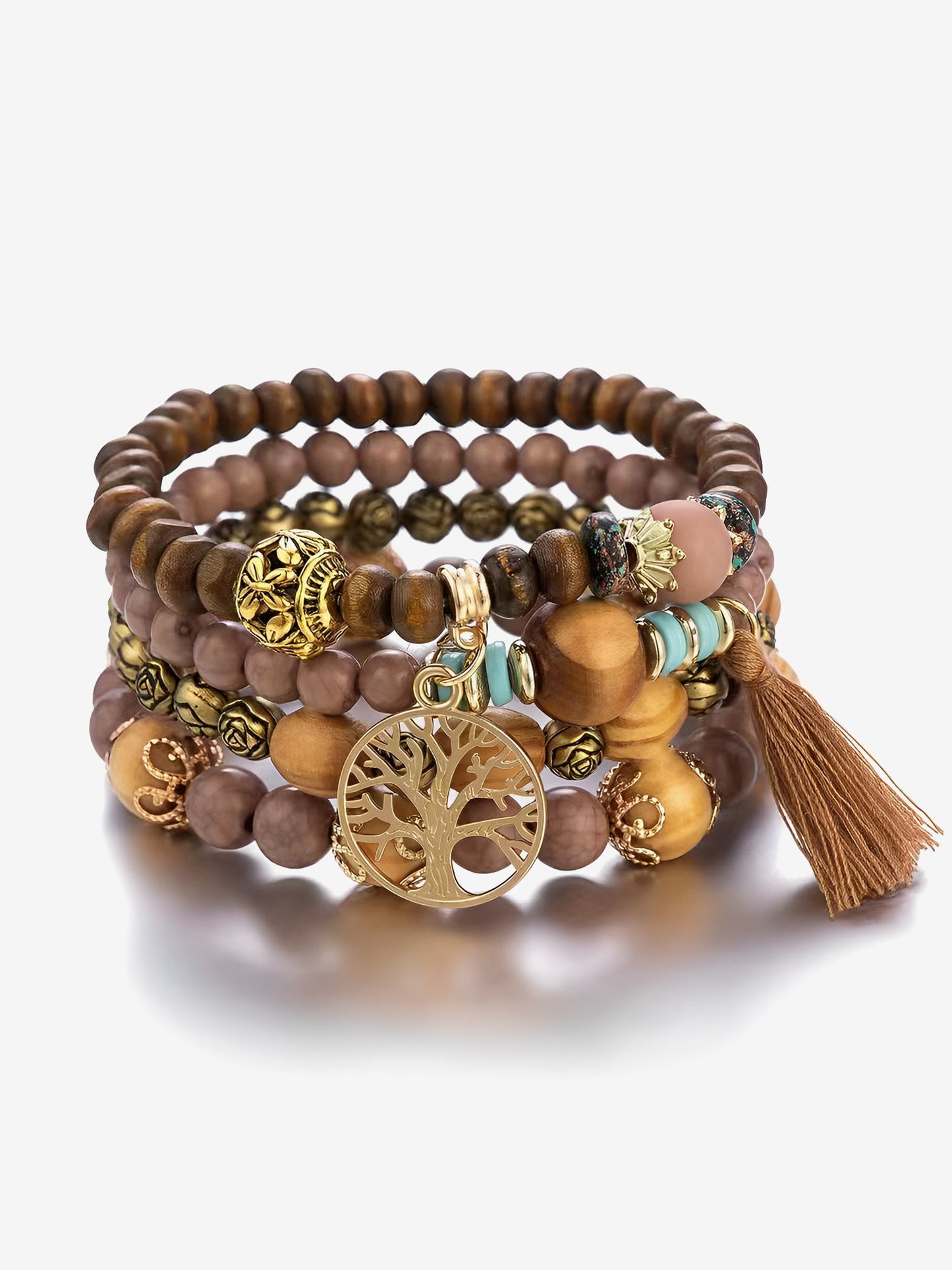 Bohemian Style Multi-Layered Wooden Beaded Bracelet