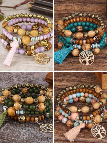 Bohemian Style Multi-Layered Wooden Beaded Bracelet