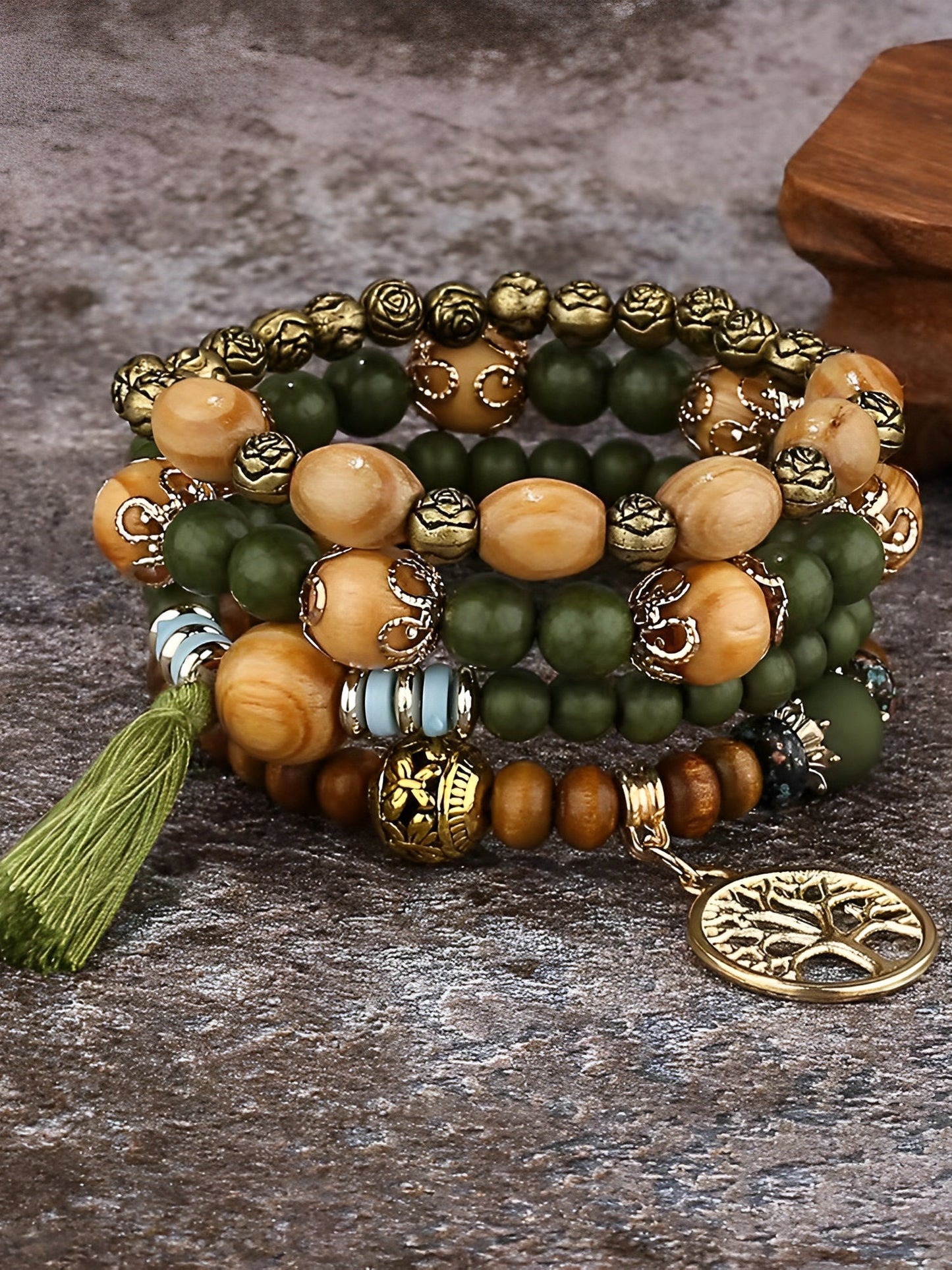 Bohemian Style Multi-Layered Wooden Beaded Bracelet