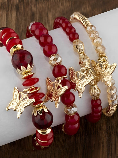 Bohemian Multi-Layered Beaded Butterfly Pendant Bracelets
