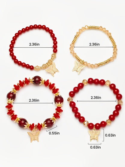 Bohemian Multi-Layered Beaded Butterfly Pendant Bracelets
