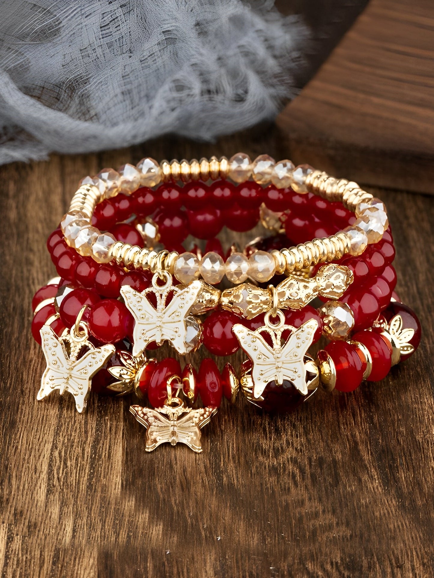 Bohemian Multi-Layered Beaded Butterfly Pendant Bracelets