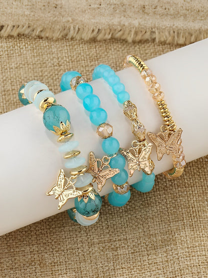 Bohemian Multi-Layered Beaded Butterfly Pendant Bracelets