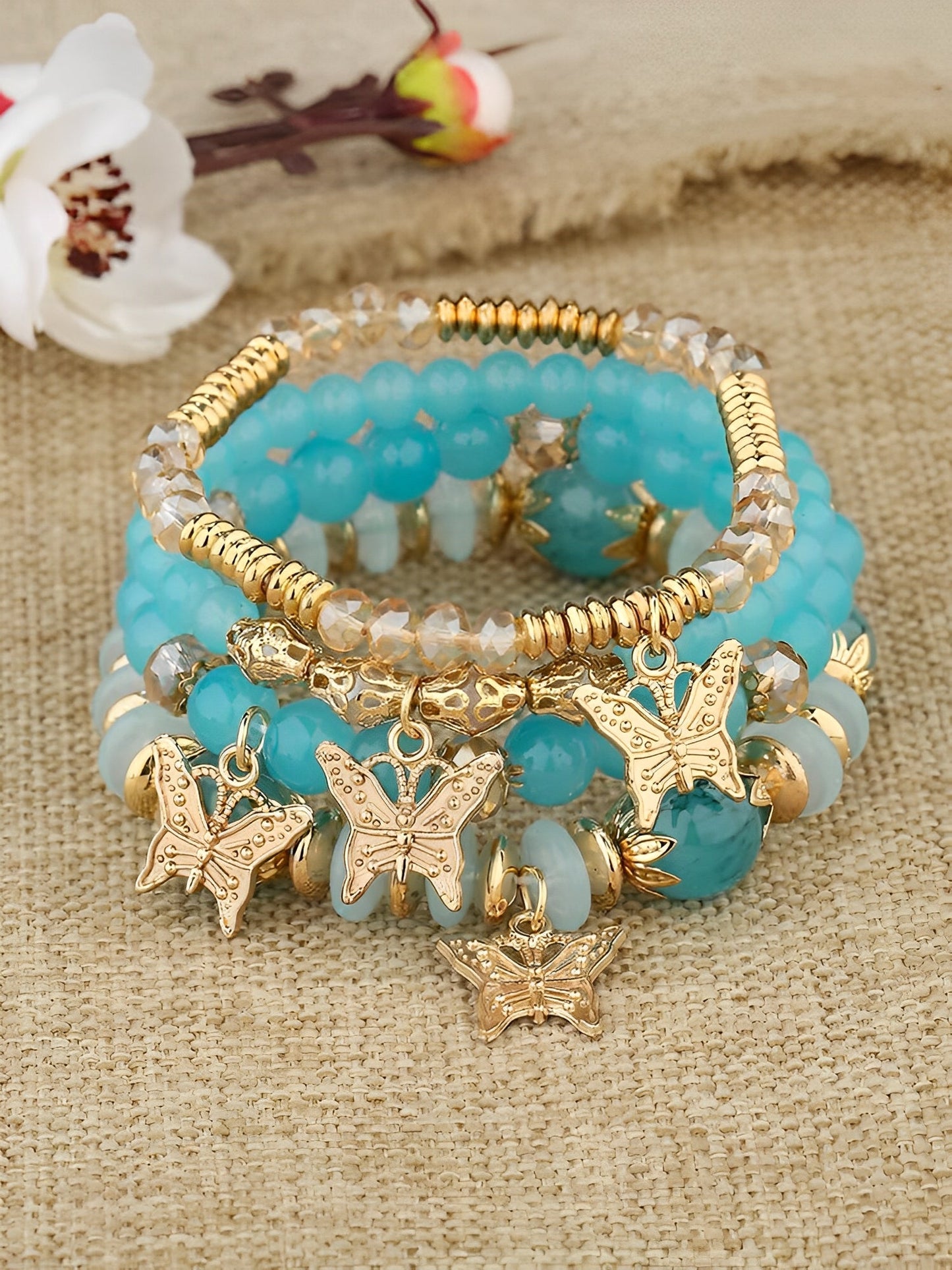 Bohemian Multi-Layered Beaded Butterfly Pendant Bracelets