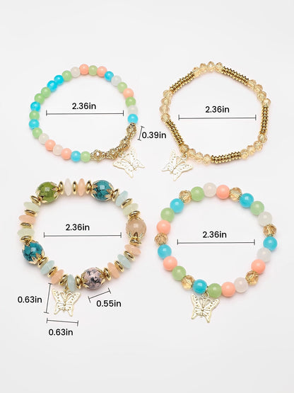 Bohemian Multi-Layered Beaded Butterfly Pendant Bracelets