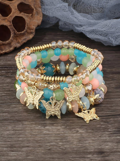 Bohemian Multi-Layered Beaded Butterfly Pendant Bracelets