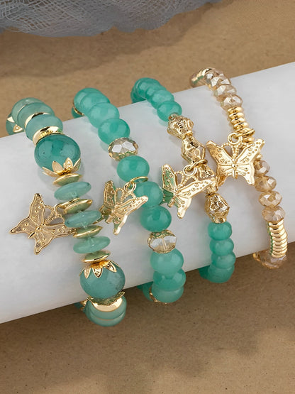 Bohemian Multi-Layered Beaded Butterfly Pendant Bracelets