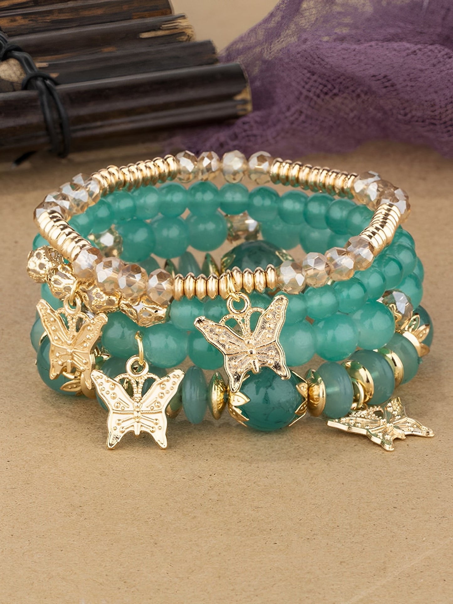 Bohemian Multi-Layered Beaded Butterfly Pendant Bracelets