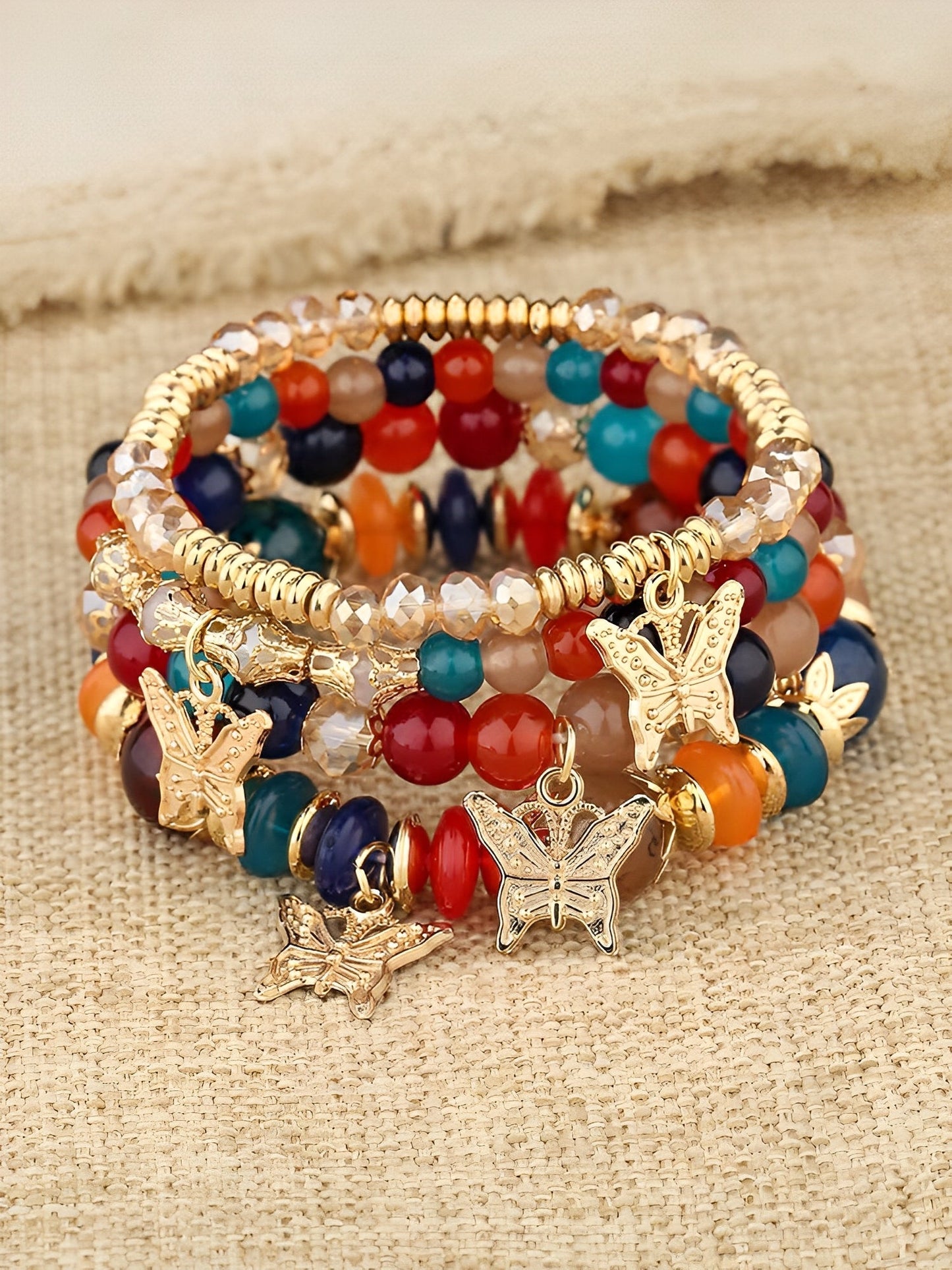 Bohemian Multi-Layered Beaded Butterfly Pendant Bracelets