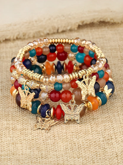 Bohemian Multi-Layered Beaded Butterfly Pendant Bracelets