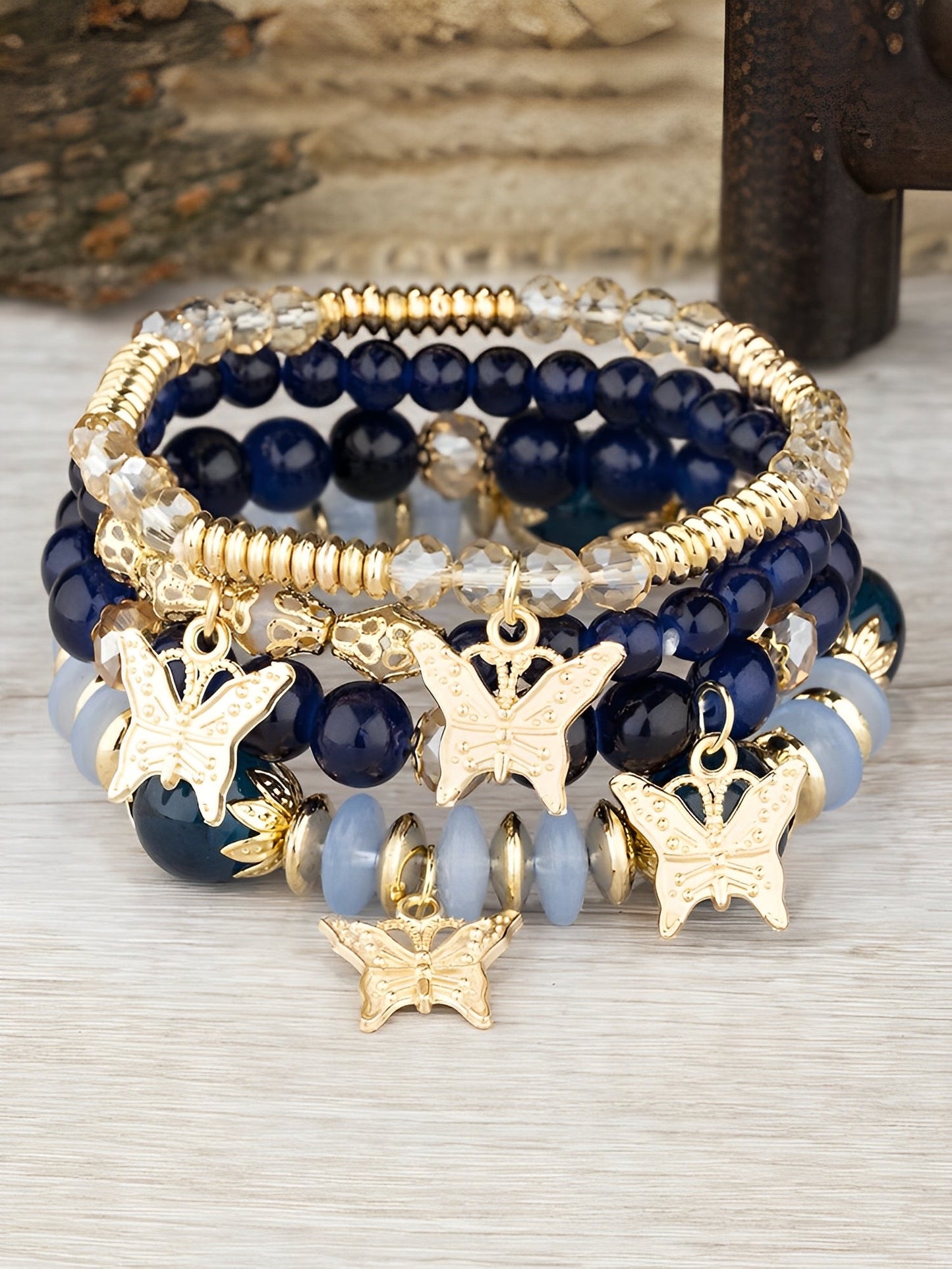 Bohemian Multi-Layered Beaded Butterfly Pendant Bracelets